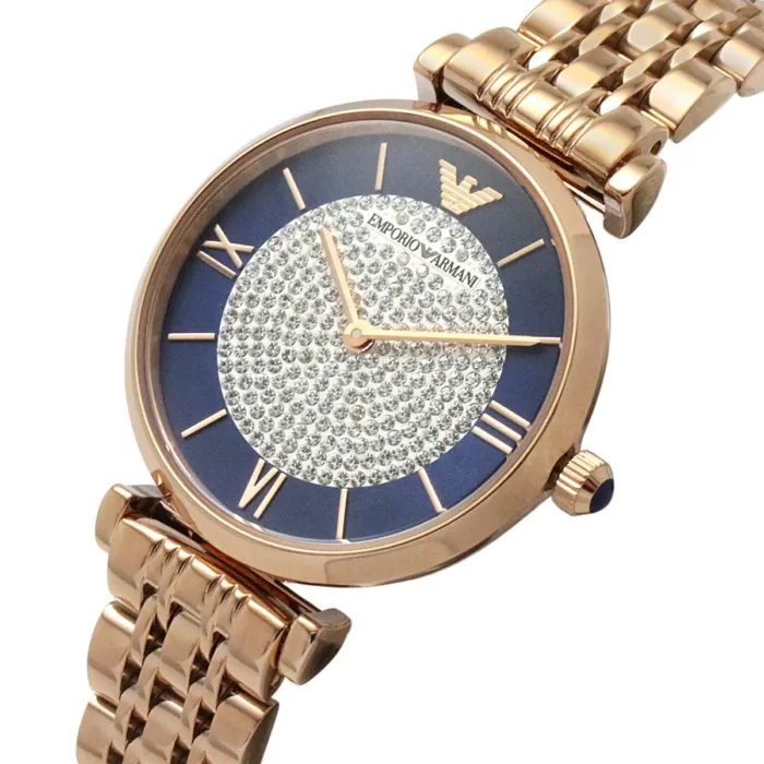 Emporio Armani Gianni T-Bar Quartz Crystals Black Dial Gold Steel Strap Watch For Women - AR11423 - Image 5